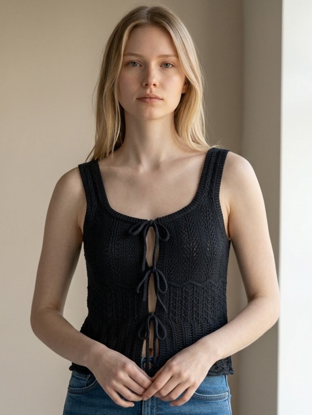 Madewell Women's black Knit tank with Drawstrings